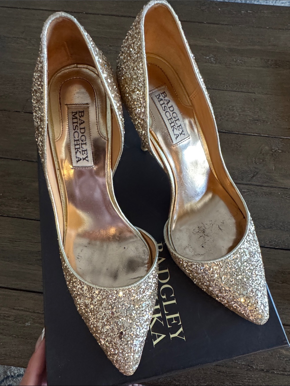 Badgley Mischka Dixi Gold Glitter Pointed Toe Pumps